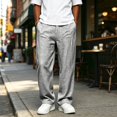 thumbnail image 4 of Dweltoz Men Linen Cargo Pants Baggy Elastic Waist Trousers Lightweight Breathable Wide Straight Leg Workwear with Pockets,Gray 3XL, 4 of 6