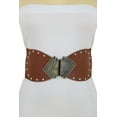 thumbnail image 3 of Women Elastic Wide Brown Faux Leather Corset Belt Fan Buckle S M, 3 of 17
