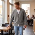 thumbnail image 6 of Mens Cardigan Sweater Waffle V Neck Button Down Cardigan Long Sleeve Cardigans Open Front Lightweight Casual Loose Blouse Gray L, 6 of 6