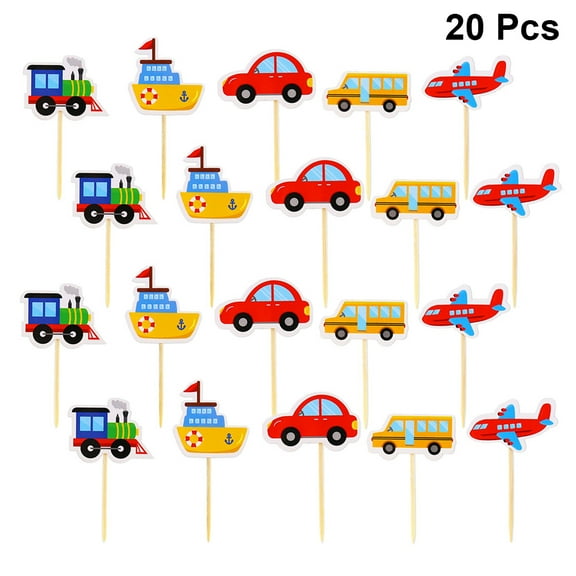 TAILTOSS Transportation Cake Decorations Cake Toppers Bamboo Cupcake Decoration Theme Party 20 Pcs