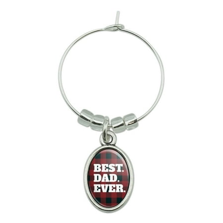 Best Dad Ever Red Black Plaid Wine Glass Oval Charm Drink (The Best Red Wine To Drink For Your Health)