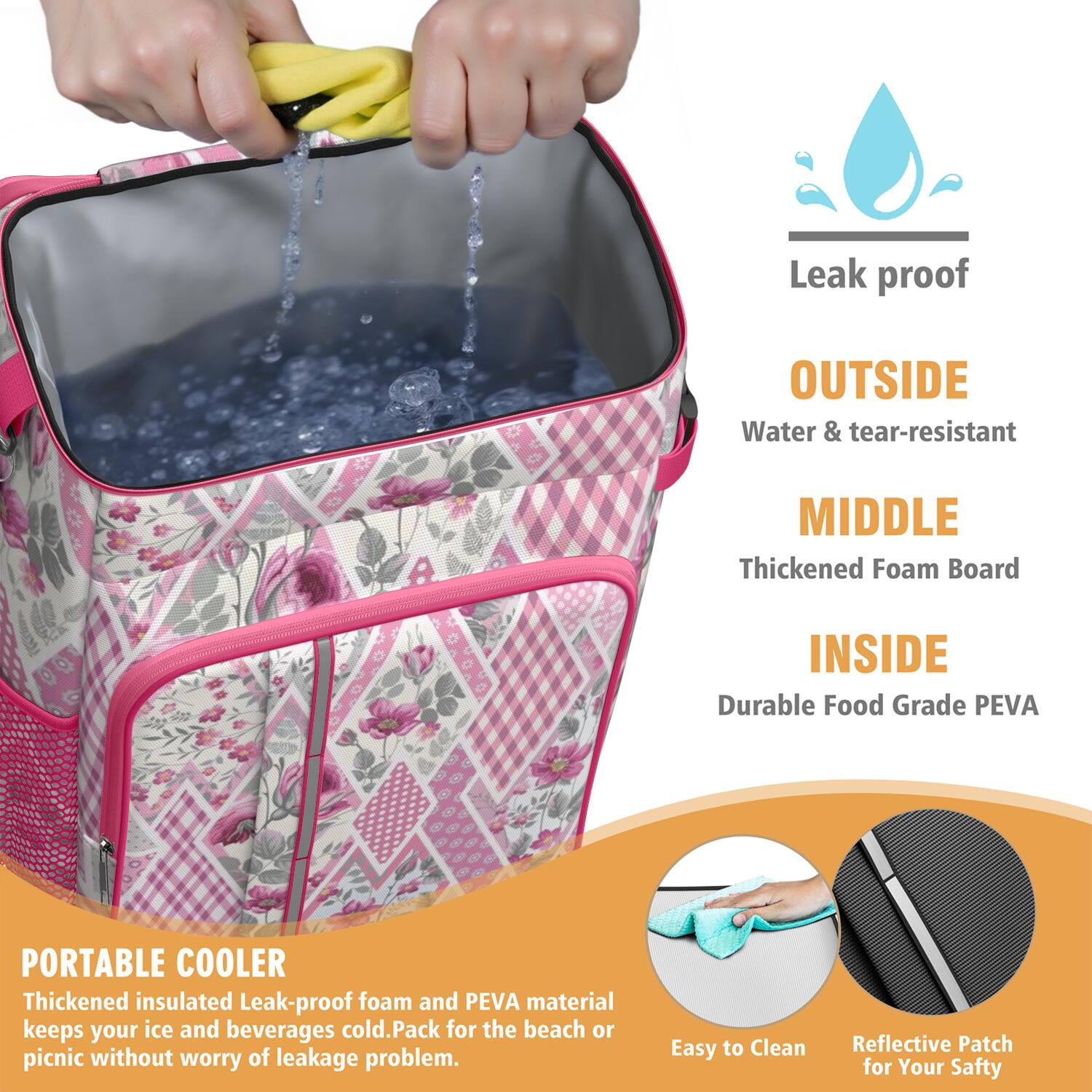 Travel Cooler Bag - Pioneer Flower Floral Print Pattern Camping Beer Cooler Backpack with Bottle Opener- Waterproof Insulated Picnic Backpacks - Cooler Bag for Beach