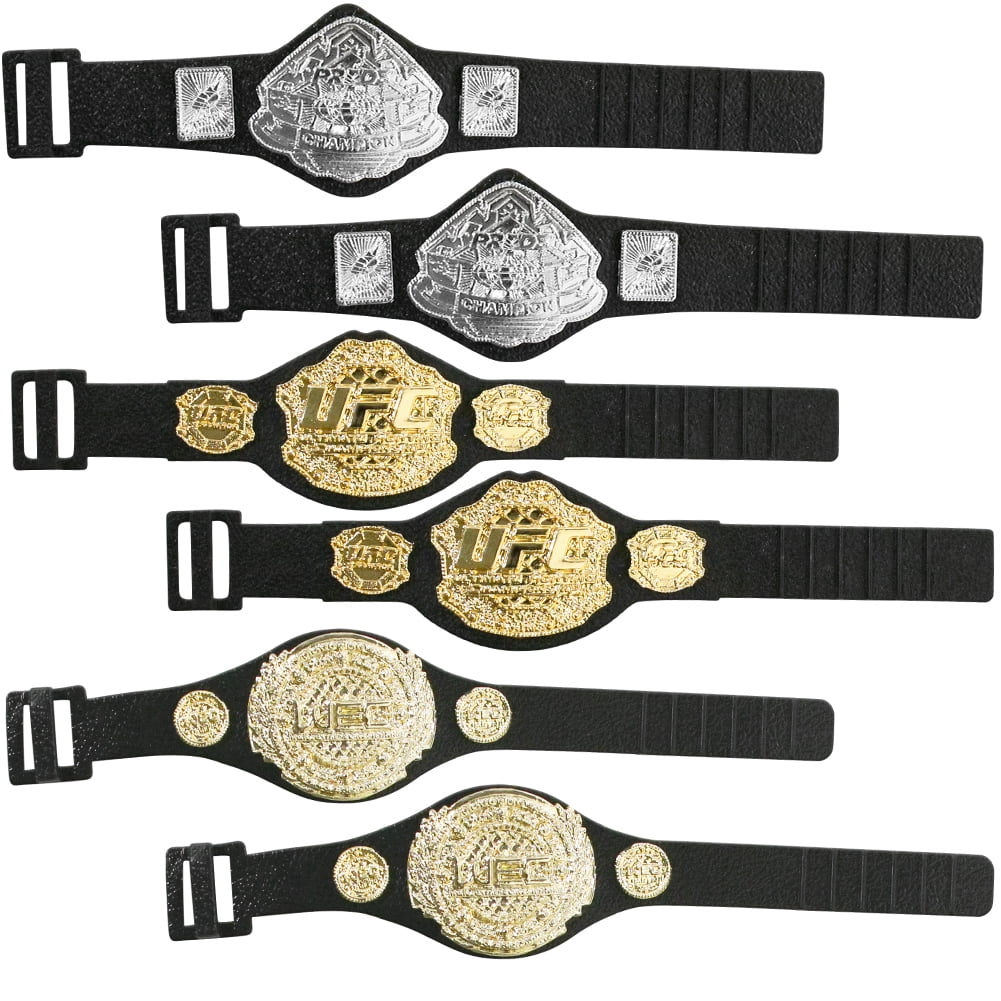 Set of 6 UFC Championship Action Figure Belts 2 UFC, 2 Pride, & 2 WEC