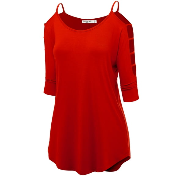 Made by Johnny Women's 3/4 Sleeve Hollowed Out Shoulder Top XXXL RED