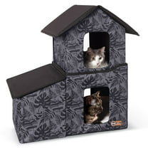 K&H Pet Products Two-Story Outdoor Kitty House with Dining Room Unheated Gray Leaf 22 X 27 X 27 Inches