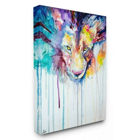 Stupell Industries Cool Colorful Large Cat Lion Portrait Animal Watercolor Painting Canvas Wall Art by Marc Allante
