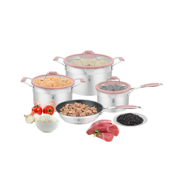 Bogner Batería De Cocina Acero Inox 304 7 Piezas Color Rosa BCPS06P