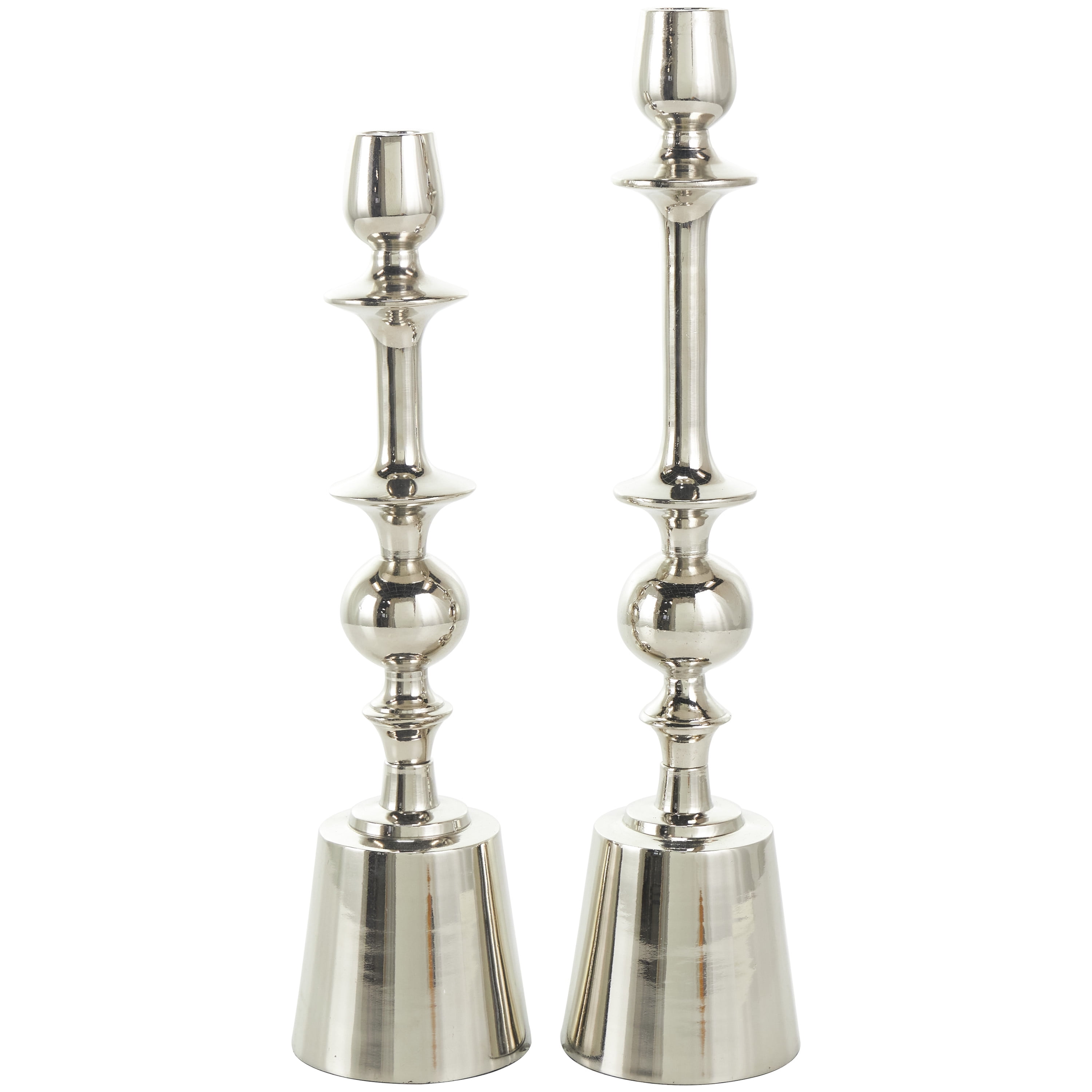 DecMode 2 Candle Silver Aluminum Candle Holder, Set of 2