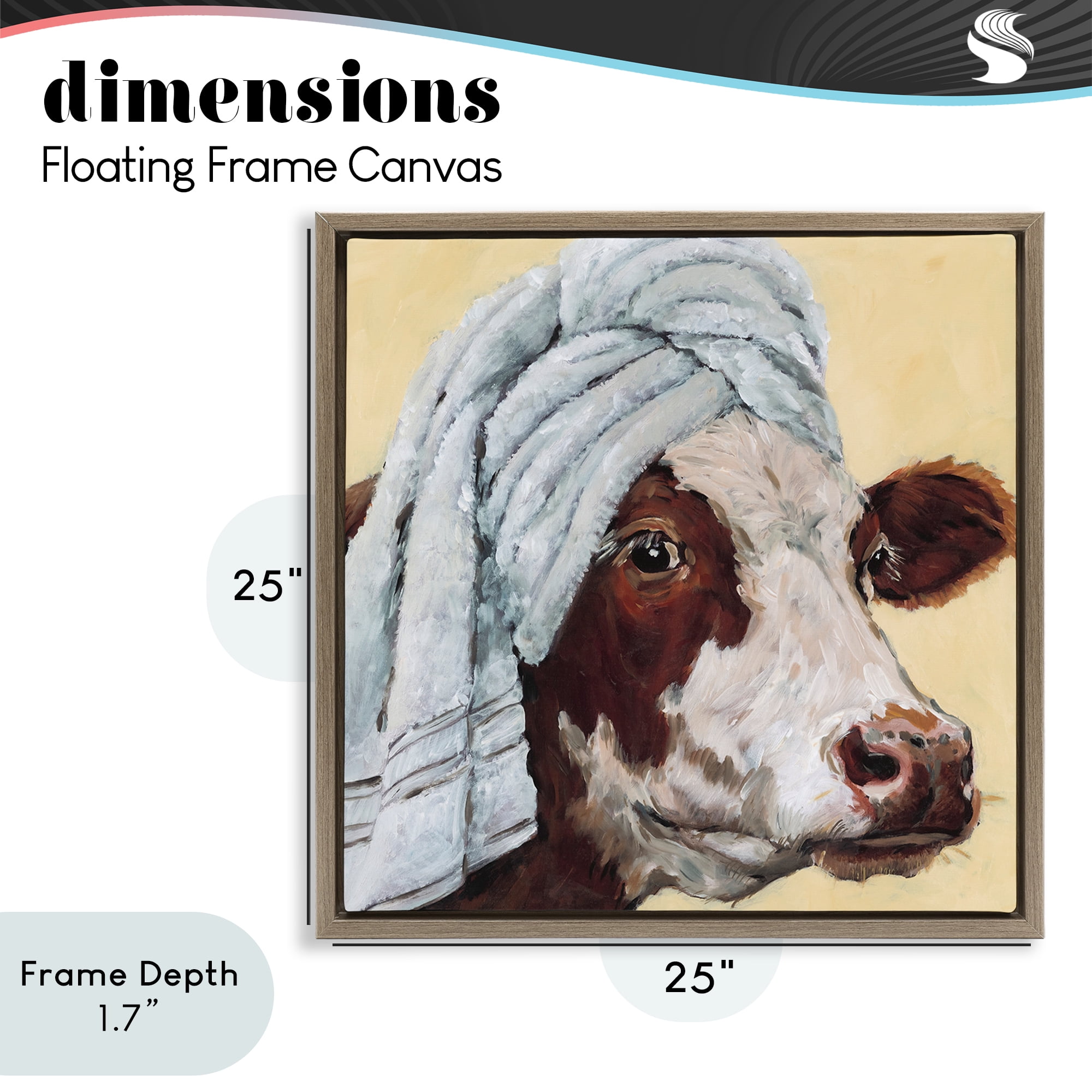 Stupell Industries Cow Spa with Towel Brown Framed Floater Canvas Wall Art, design by Studio Bautista