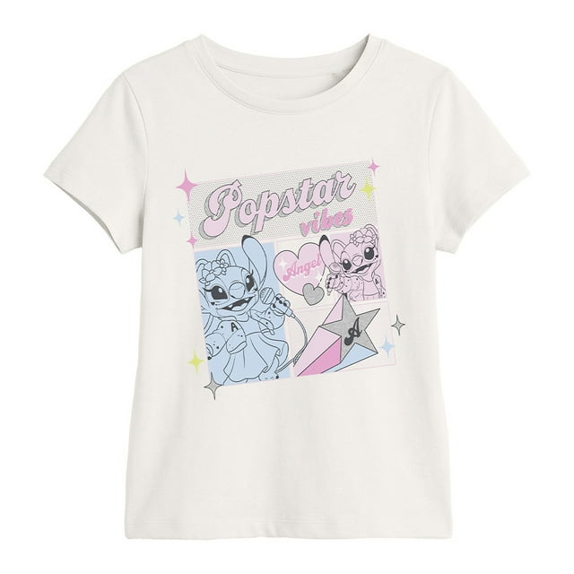 Playera Casual Stitch para Niña Manga Corta Off White Talla 4