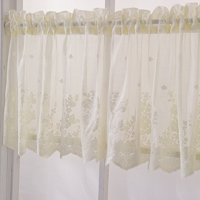Lace Cafe Kitchen Ruffle Window Drape Semi transparent Valance Semi Transparent Voile Curtains Window Treatment