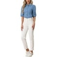 thumbnail image 2 of INSPIRE CHIC Denim Shirt for Women's 3/4 Puff Sleeve Collar Button Down Jean Shirts L Blue, 2 of 6