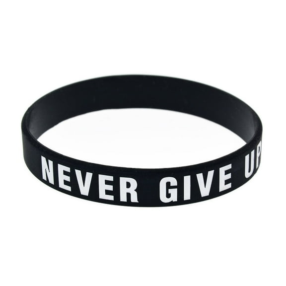 HeroNeo Motivational Silicone Wristband Never Give Up Colored Lettering Inspirational Bracelet Elastic Sports Rubber Band Gifts