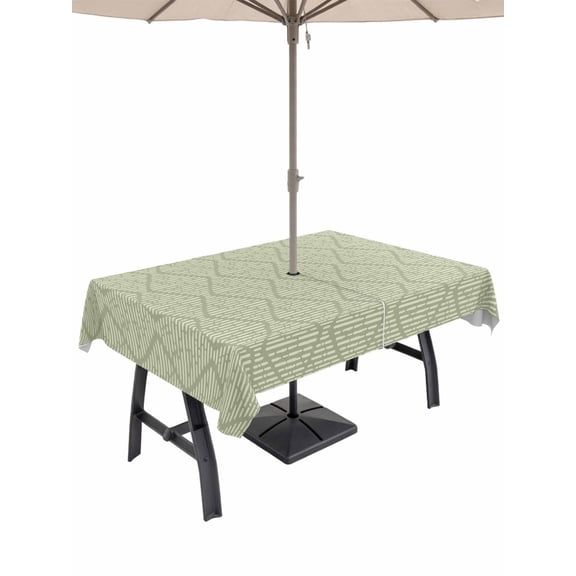 Outdoor Tablecloth with Umbrella Hole for Patio/Picnic/Party/Camping, Sage Green Waterproof Table Cloth Rectangle Table Cover Washable, Modern Abstract Art Farmhouse (60"x 84")