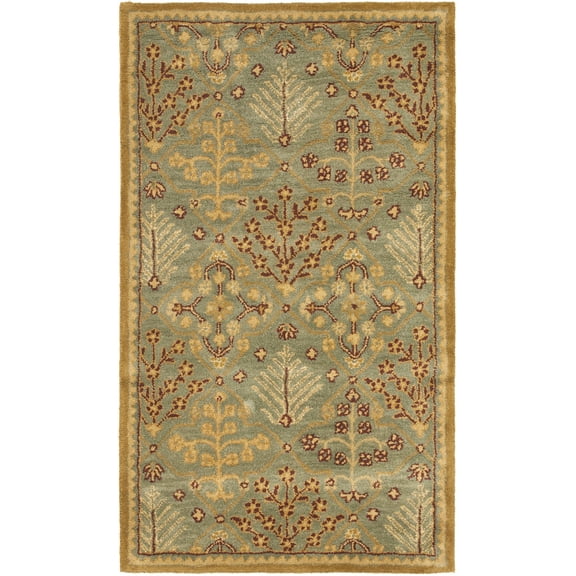 SAFAVIEH Antiquity Trafford Floral Geometric Wool Area Rug, Light Blue/Gold, 3' x 5'