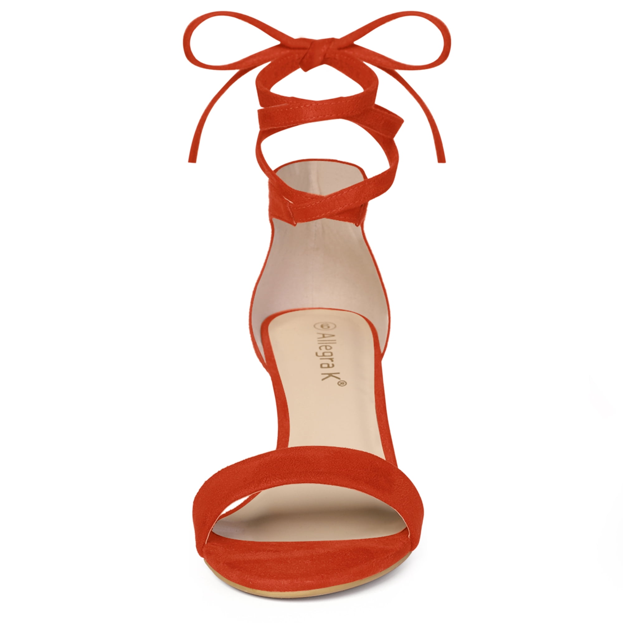 DARING DIVA Women's Casual Stylish Lace Up Black Sandals with Kitten Heel Orange 7.5
