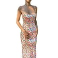 thumbnail image 3 of Sedceaty Women Casual Long Dress, Sleeveless Backless Low Cut Floral Printed Back Bandage Sling Dress, 3 of 5