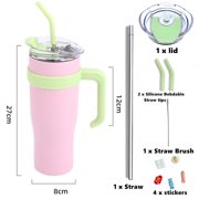 40 oz Tumbler with Handle and Straw, Leak Proof Stainless Steel Tumbler with 2-in-1 Straw Lid, Insulated Travel Coffee Mug with Lids, Keeps Drinks Cold or Heat for 24 Hours