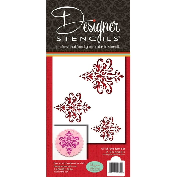 Designer Stencils C715 Lace Icon Cake Stencil Set, Beige/semi-transparent