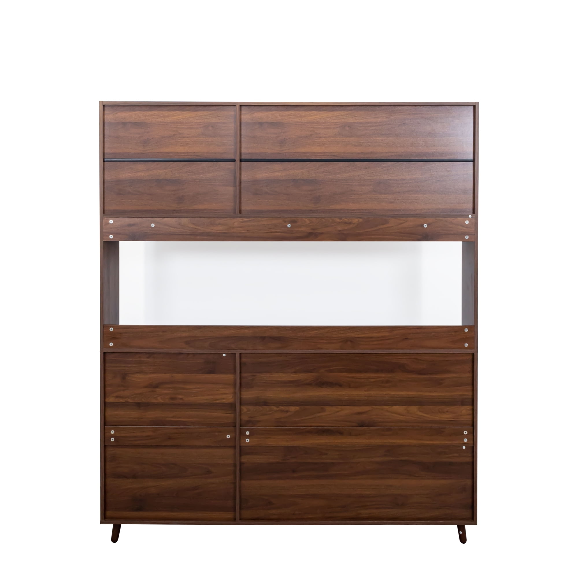 Aukfa Large Kitchen Hutch Cabinet, Pantry Cabinets w/ 4 Doors & Microwave Shelf, Walnut