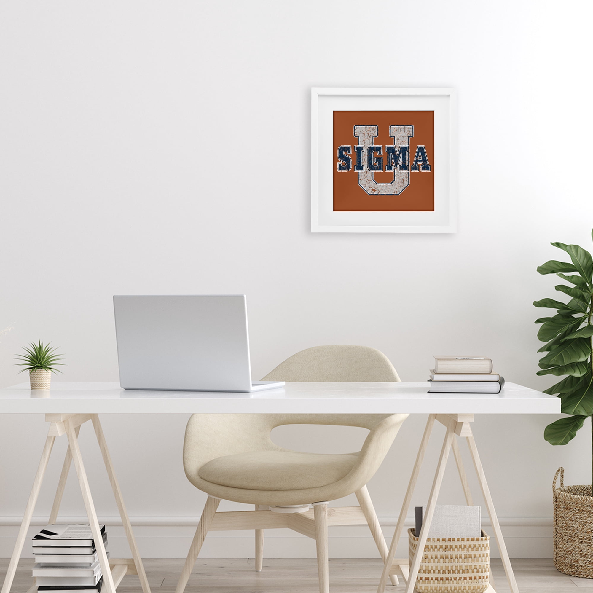 Stupell Industries Sigma University on Brown White Framed Print Under Glass, design by Grotto Studios