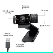 Logitech C922 Pro Stream Webcam, 1080P Camera for HD Video Streaming & Recording, Black
