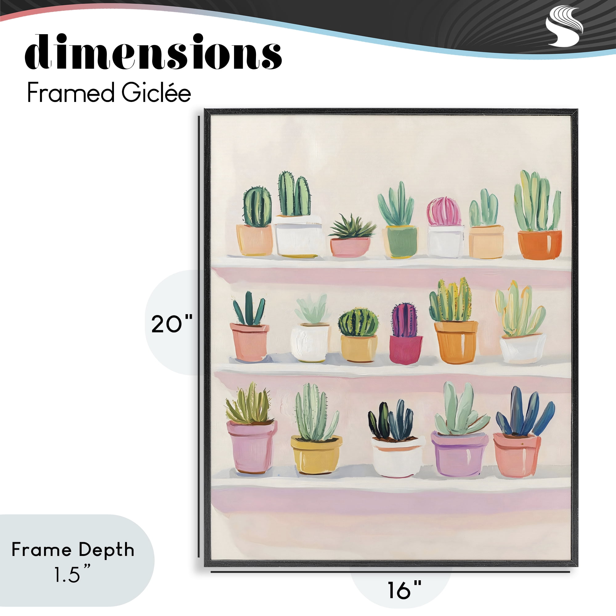 Stupell Industries Cactus Shelf Arrangement Black Framed Giclee Art, design by The Prints Vibe