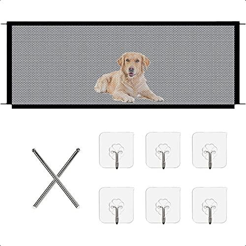 Magic Pet Gate, Portable Folding Pet Screen Door with 6 Sticky Hooks