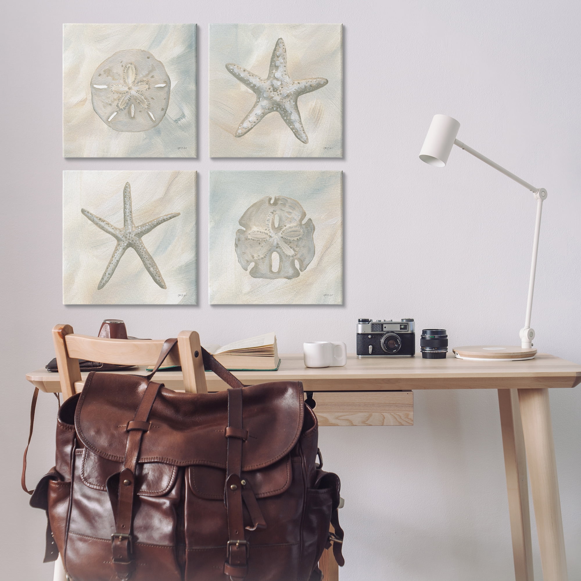 Stupell Industries Neutral Starfish & Sand Dollars Nautical & Beach Painting Wrapped Canvas Art Print Wall Art, 17 x 17, Set of 4