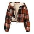 thumbnail image 2 of Women's Sherpa Lined Flannel Shirt Jacket Cotton Plaid Fleece Jackets with Hood for Women Orange M, 2 of 7