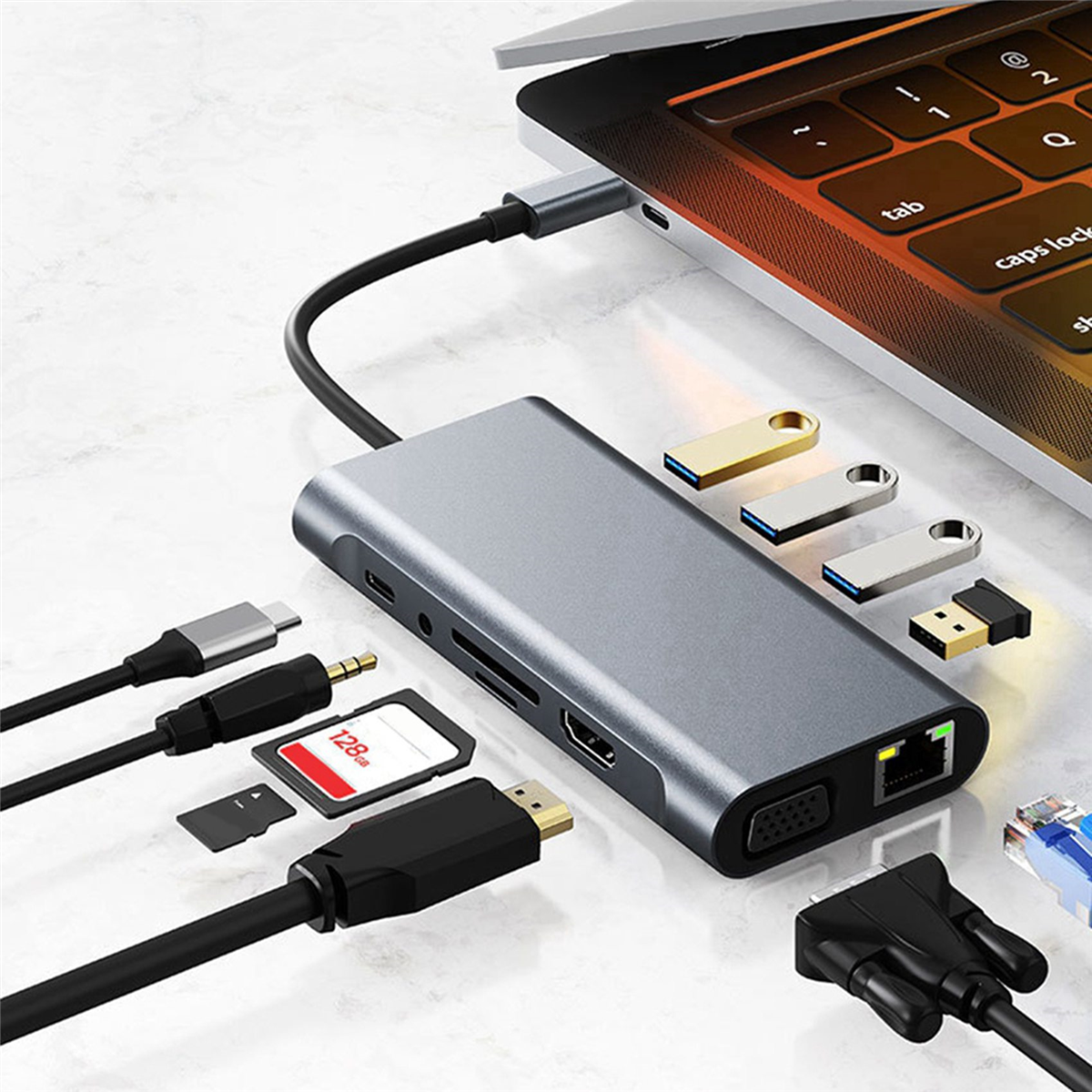 2X 11-in-1 USB C HUB Docking Station 4K Type C to -Compatible HUB Adapter USB-C to VGA RJ45 PD 100W USB Hub,2 x 11 in 1 Docking Station