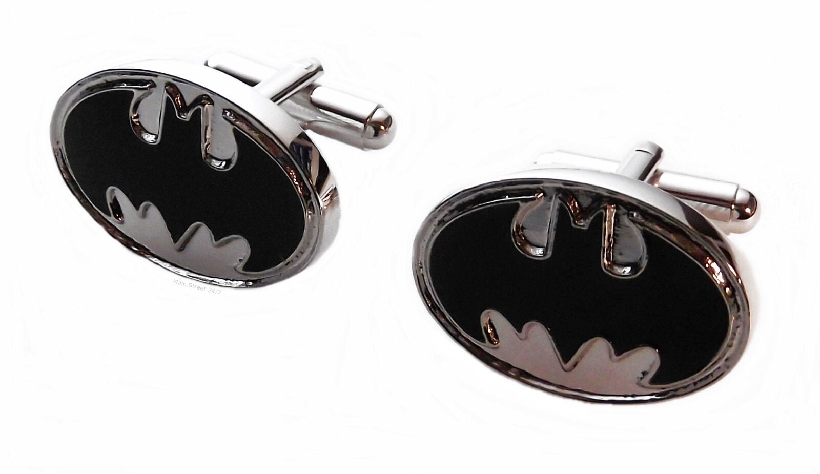 DC's Batman Bat Symbol Silvertone/Black Enamel Cufflinks