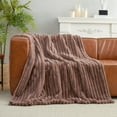 thumbnail image 3 of Amelie Home Faux Fur Throw Blanket – Soft Fluffy Striped Plush for Couch or Bed, Brown 55"x70", 3 of 5