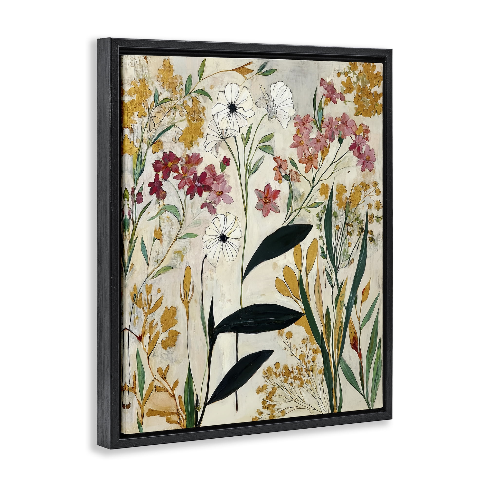 Vintage Playful Botanicals Black Framed Floater Canvas Wall Art, design by Annabelle Hall