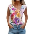 thumbnail image 4 of CLOISE Tank Top for Women and Teens Summer V Neck Comfy Casual T Shirts Fashion Sleeveless Floral Print Buttons Soft Blouse XL, 4 of 5