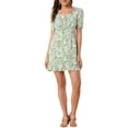 thumbnail image 2 of INSPIRE CHIC Women's Floral Above the Knee Short Puff Sleeve Sweetheart Neck Dress S Yellow, 2 of 7