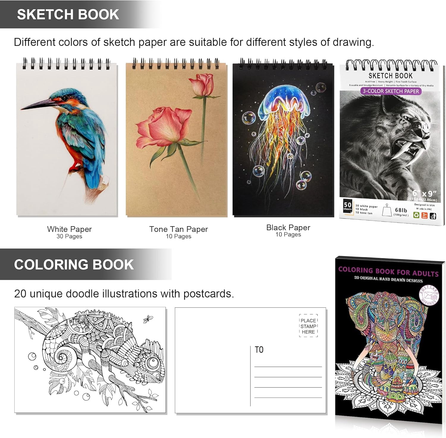 120 PCS Drawing Set Sketching Kit, Art Supplies with 3-Color Sketchbook,Coloring Book,Rainbow,Colored,Watercolor,Metallic,Graphite,Black & Colored Charcoal Pencils,Blending Tools and More