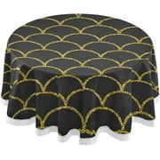 SKYSONIC 60" Glitter Mermaid Tail Round Tablecloth Table Cloth Cover Mat Washable Polyester Home Decorative for Dining Wedding Holiday Party