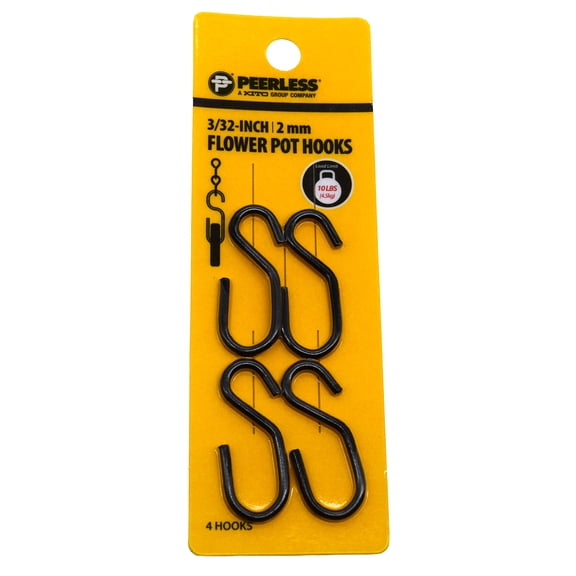 Black Flower Pot S-Hook, 4 Count, Peerless Chain Company, #4718938
