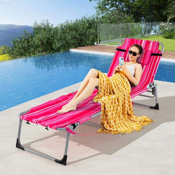 Demifill 5-position Outdoor Folding Chaise Lounge Chair, Lounge Chair for Outdoor, Rose Red