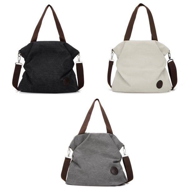 Bolso bandolera de lona para mujer, bolso de lona para mujer, cartera de lona, bolso de hombro para mujerNegro+Blanco roto+Gris