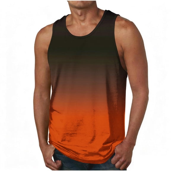 Goodtrade8 Mens Summer Tank Tops Sleeveless T Shirts Breathable Fitness Undershirts Gradient Running Crew Neck Shirts for Men