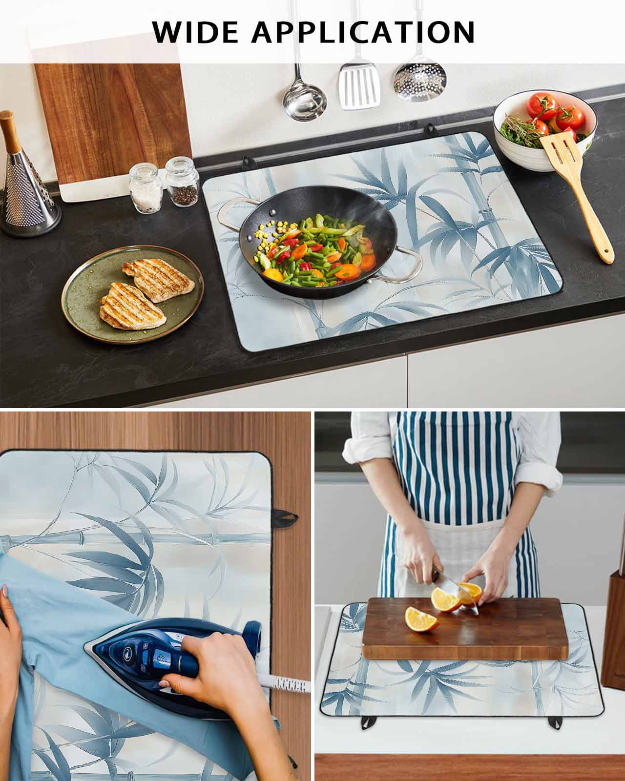 nqOlkjepod Large Induction Cooktop Protector Mat 36"x21", Vintage Botanical Stove Top Covers for Electric Stove, Blue Watercolor Leaves Branch Stove Burner Cover Mats, Glass Top Stove Cover
