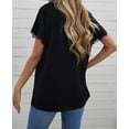 thumbnail image 3 of Women's Black V Neck Lace Trim Short Sleeve Top, 3 of 19