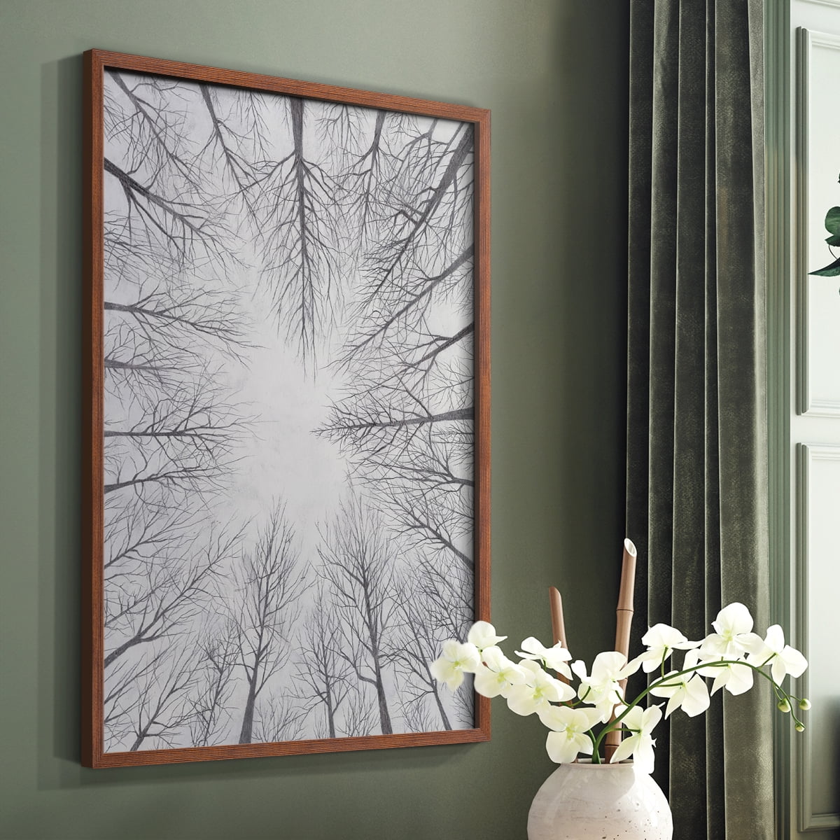 Deciduous Canopy I Framed Print in Brown Solid Wood Framed Print No Nail Hanging