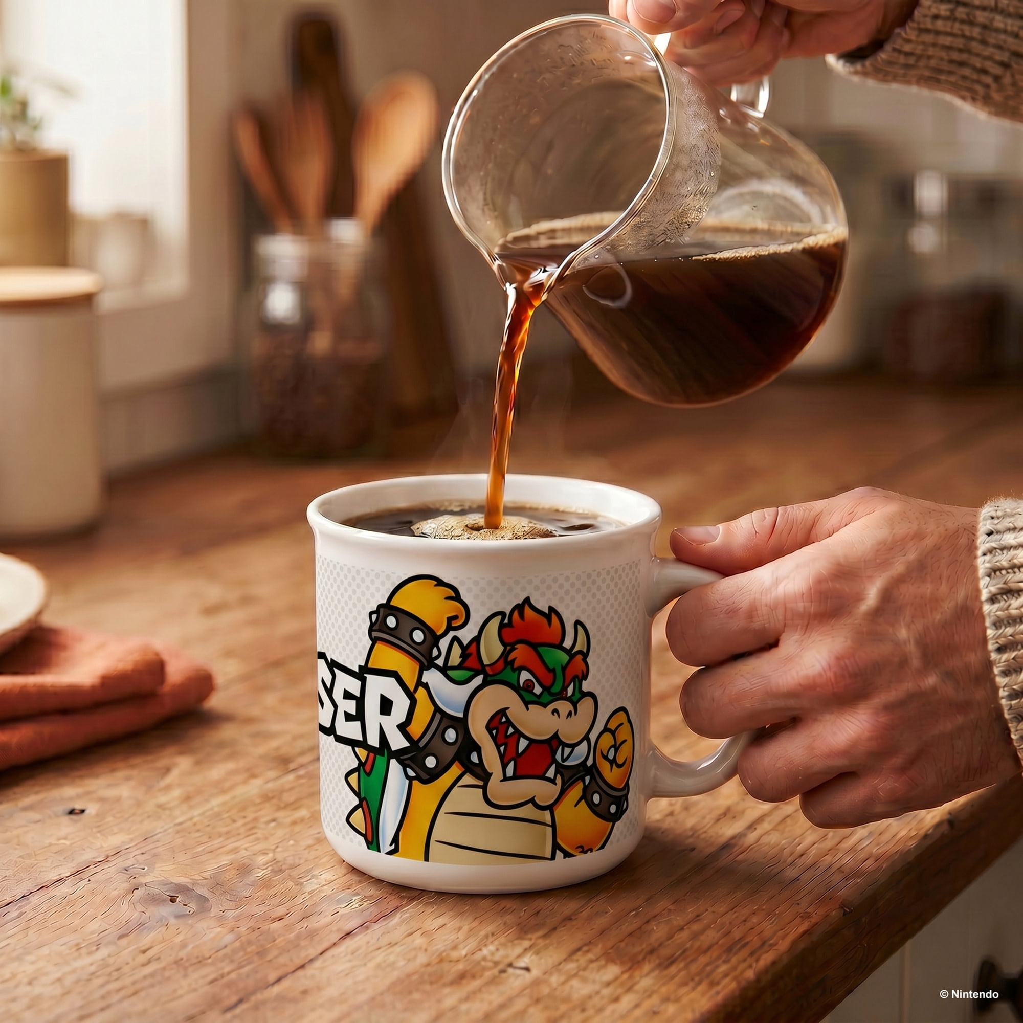 Pyramid America: Super Mario: Bowser Name - 20oz Ceramic Camper Mug - Coffee Tea Cup, Microwave-Dishwasher Safe, Video Game Fan Collectible, Licensed