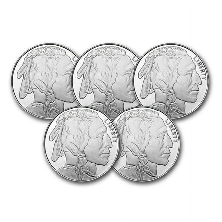 Silver Buffalo Round, 1 oz, Lot of 5 Numismatic Coins