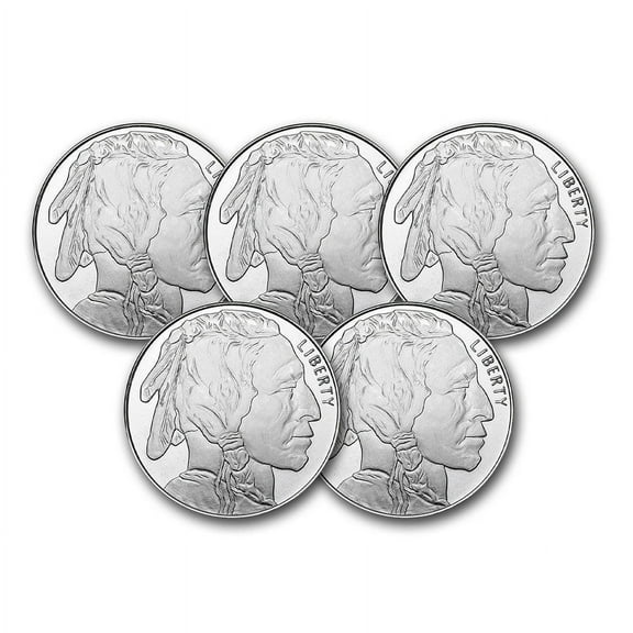 Silver Buffalo Round, 1 oz, Lot of 5 Numismatic Coins