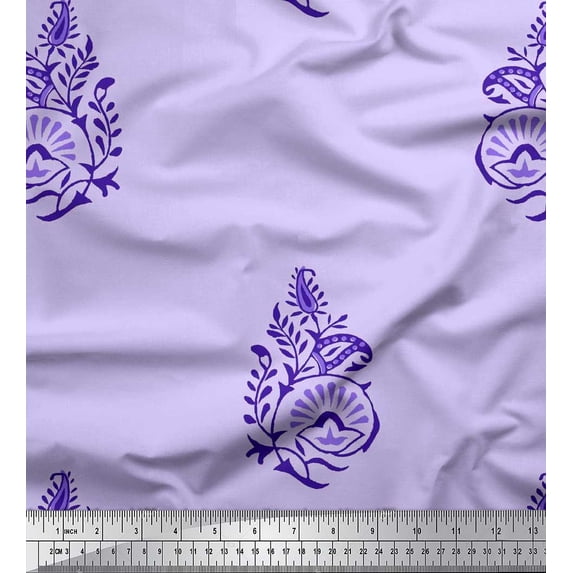 Soimoi Satin Silk Fabric Leaves,Floral & Paisley Block Fabric Prints by Yard 42 Inch Wide