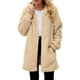thumbnail image 3 of Women's Fashionable Fall Winter Coat Solid Color Long Sleeved With Pocket Loose Fleece Hooded Zipper Up Plush Jacket, 3 of 6